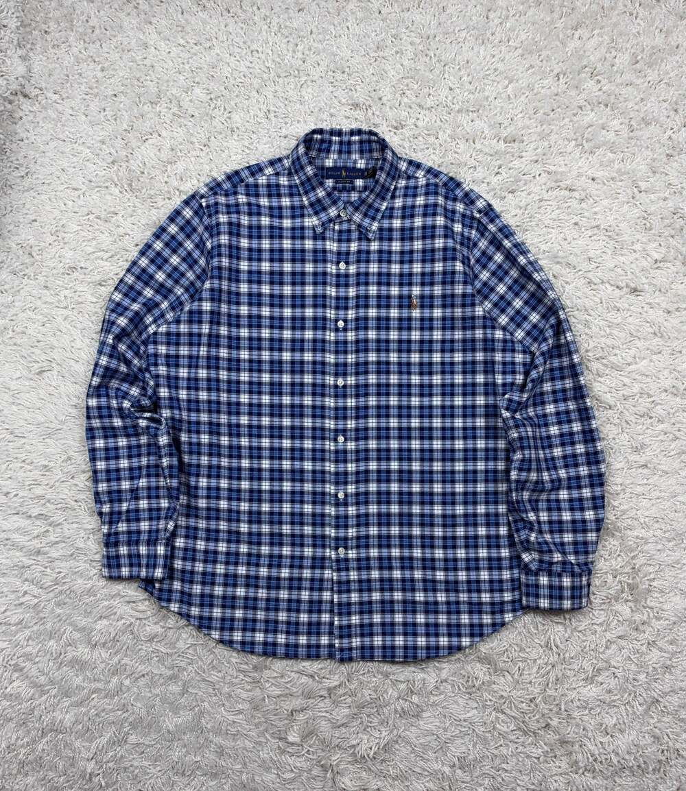 Polo Ralph Lauren Classic Fit OCBD Oxford Button Down Shirt Mens XL Blue Plaid